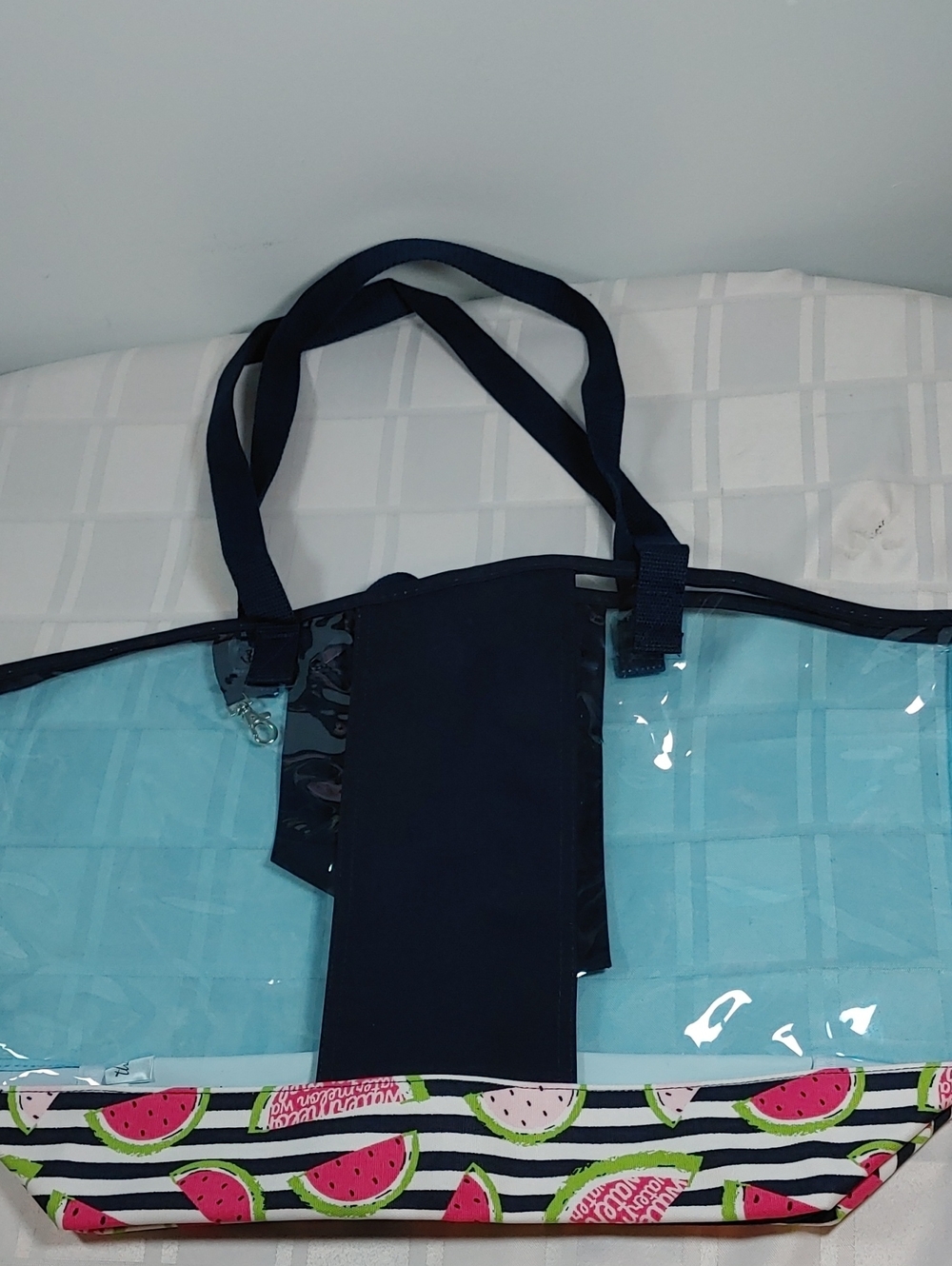 thirty-one Navy, Light Blue and Pink Watermelon Clear Tote
